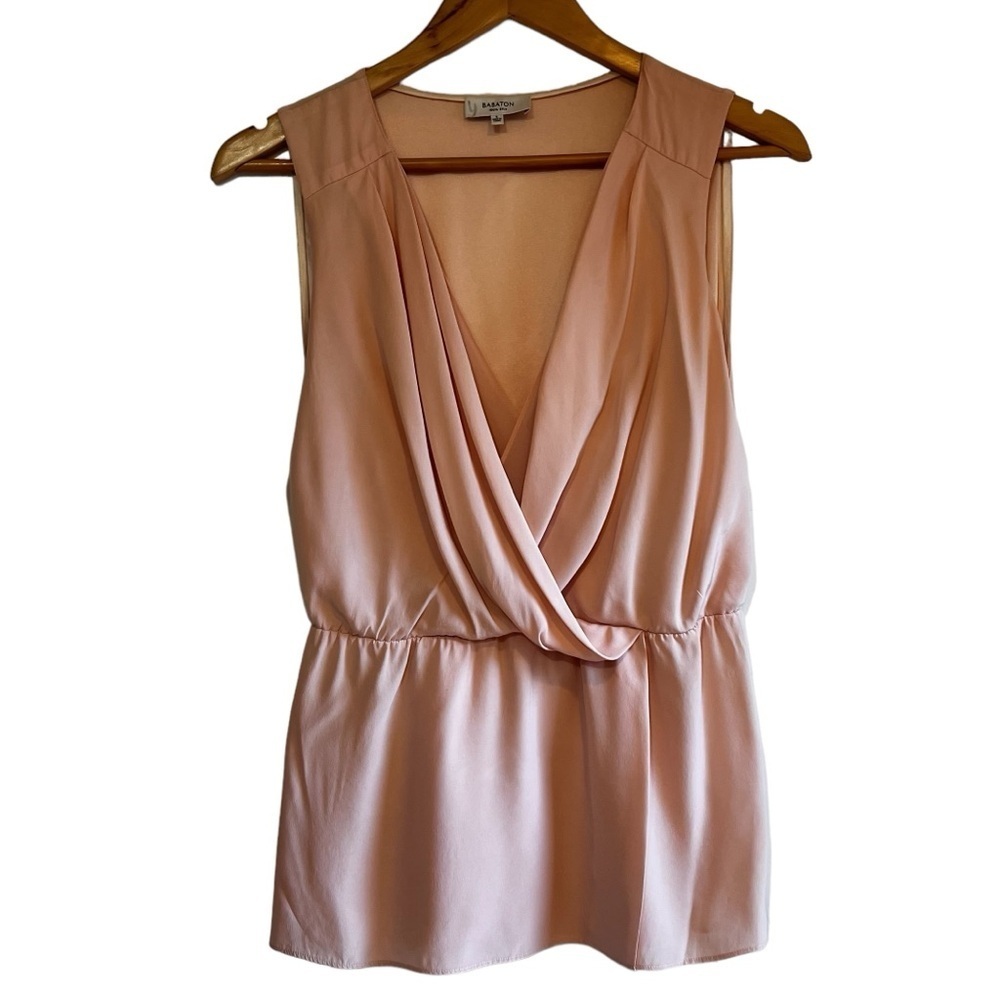 Babaton Blush Pink Draped V-Neck Sleeveless Top